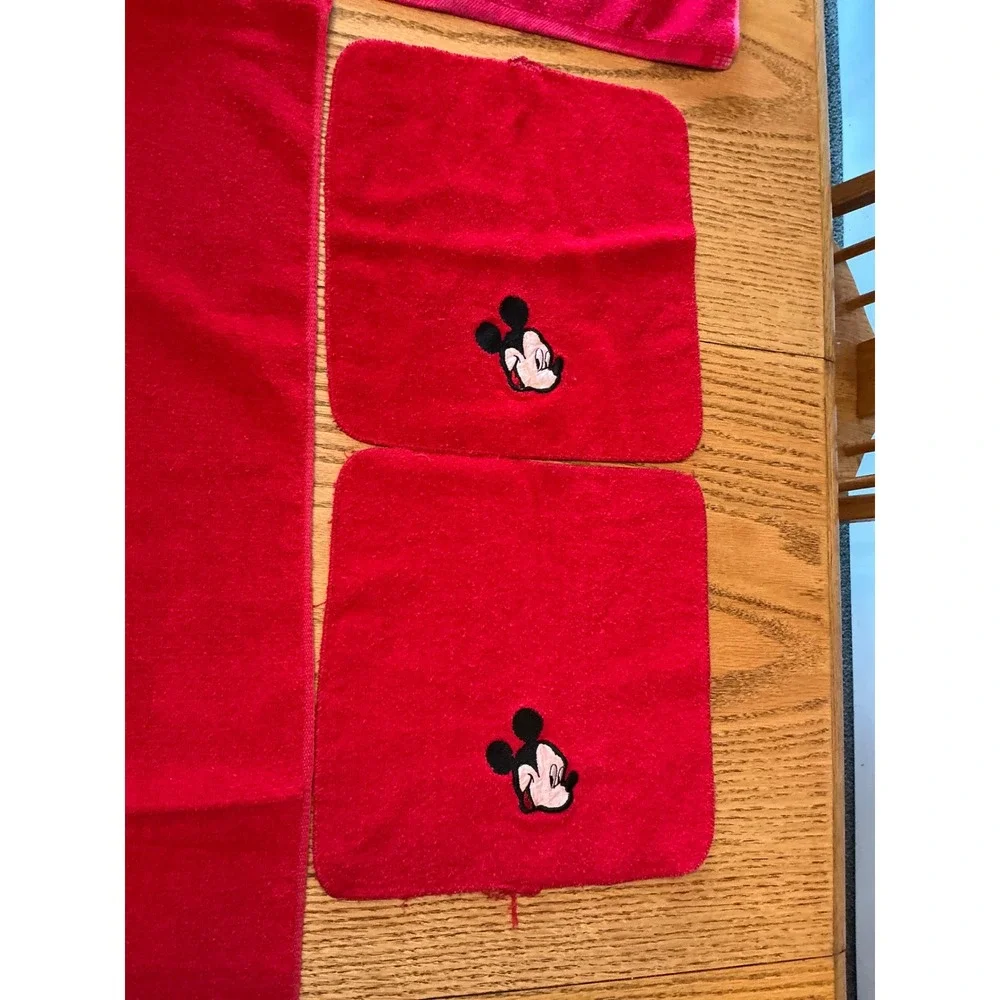 Vintage Mickey Mouse Red Bath Towel Set 9 Piece Disney Embroidered Cotton Terry